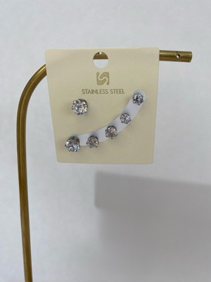 Çelik 6 Lı Yuvarlak Taşlı Küpe