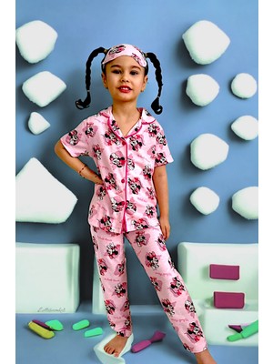 Kız Çocuk Sevimli Baskı Desenli Kısa Kol Pijama Takımı 3 Parça