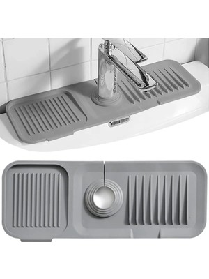 Saint Belisama Elastik Musluk Matı Su Tutucu Düzenleyici Kaydırmaz Taban Organizer Mutfak Banyo Lavabo Gri