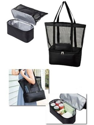 Termoslu Fileli Altı Buzluklu Plaj Çantası