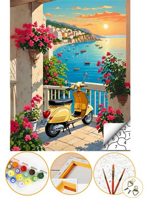 Tale Hobby Sayılarla Boyama Numaralı Tuval Seti 40 x 50 cm Manzara Fırça ve Boya Dahil Renkli Akrilik Boyalar