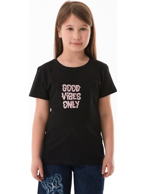 Good Vibes Only Yazı Baskılı Kız Çocuk Tişört