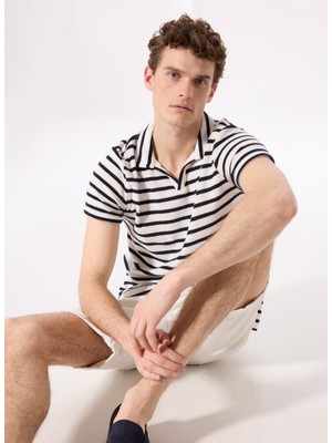 Fabrika Çizgili Kırık Beyaz Erkek Polo T-Shirt F5SM-TST 2038