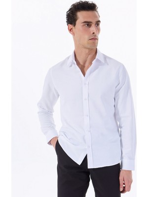 Fabrika Basic Gömlek Yaka Armürlü Beyaz Erkek Gömlek Maydos 502