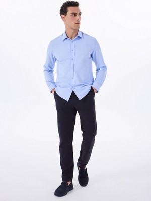 Fabrika Basic Gömlek Yaka Armürlü Mavi Erkek Gömlek Maydos 502