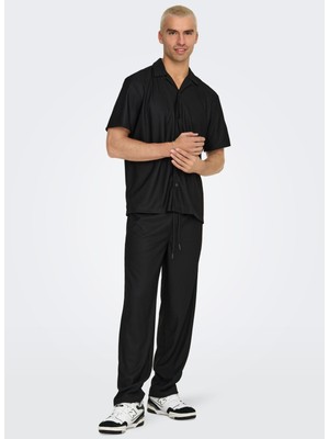 Only & Sons Normal Bel Geniş Paça Siyah Erkek Pantolon Onssınus Lıfe Loose Plızze Pant