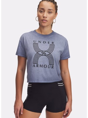 Under Armour 1389568-044 Ua Run 96 Graphic Ss Gri Yuvarlak Yaka Loose Fit Baskılı Kadın T-Shirt