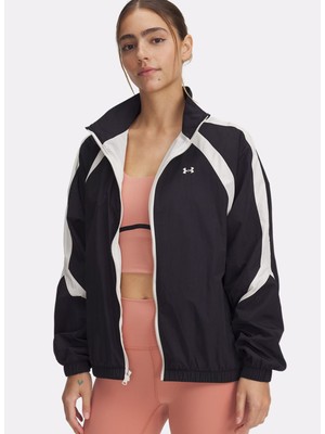 Under Armour 6000278-001 Icon Crinkle Track Jack Siyah Loose Fit Düz Kadın Zip Ceket