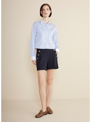 Brooks Brothers Standart Balıkçı Yaka Çizgili Mavi - Lacivert Kadın Gömlek BBSS25FSH008