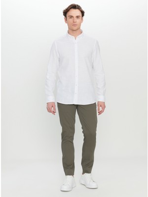 Altınyıldız Classics Slim Fit Düğmeli Yaka Beyaz Erkek Gömlek ACE020252165_BYZ