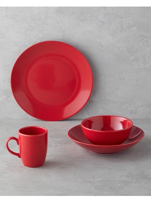 Hecha Seramik Yemek Takımı 4 Parça Tek Kişilik Kırmızı