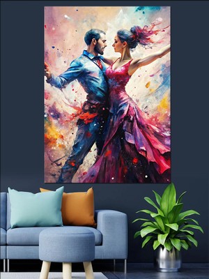 Ekart Dans Eden Çift Dekoratif Kanvas - Mdf Ahşap Tablo