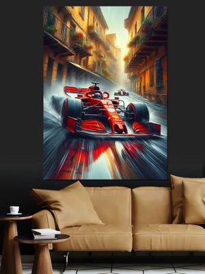 Ekart Kırmızı Formula Arabası Dekoratif Kanvas - Mdf Ahşap Tablo
