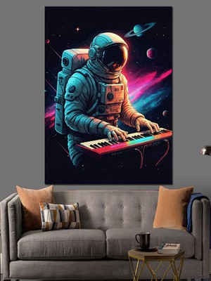 Ekart Uzayda Klavyeci Astronot Dekoratif Kanvas - Mdf Ahşap Tablo