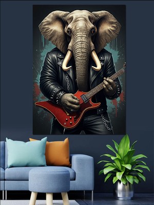 Ekart Gitar Çalan Fil Dekoratif Kanvas - Mdf Ahşap Tablo