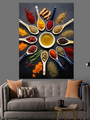 Ekart Baharat Çeşidi Çizimi Dekoratif Kanvas - Mdf Ahşap Tablo