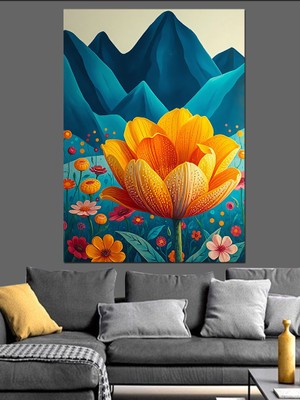 Ekart Renkli Çiçek Deseni Dekoratif Kanvas - Mdf Ahşap Tablo