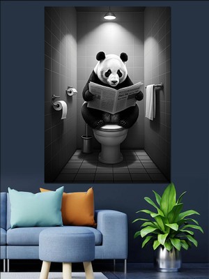 Ekart Gazete Okuyan Panda Dekoratif Kanvas - Mdf Ahşap Tablo