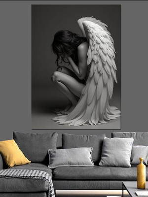 Ekart Kanatlı Melek Figürü Dekoratif Kanvas - Mdf Ahşap Tablo