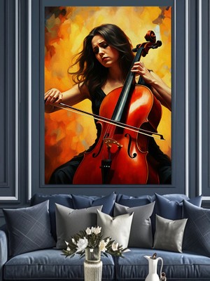 Karizma Tablo Çello Çalan Kadın Dekoratif Kanvas - Mdf Ahşap Tablo