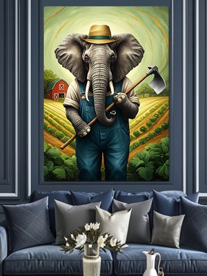 Karizma Tablo Çiftçi Fil Dekoratif Kanvas - Mdf Ahşap Tablo