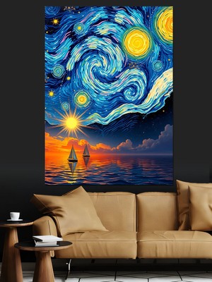Karizma Tablo Yıldızlı Gece ve Yelken Dekoratif Kanvas - Mdf Ahşap Tablo