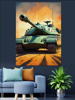 Karizma Tablo Askeri Tank Dekoratif Kanvas - Mdf Ahşap Tablo