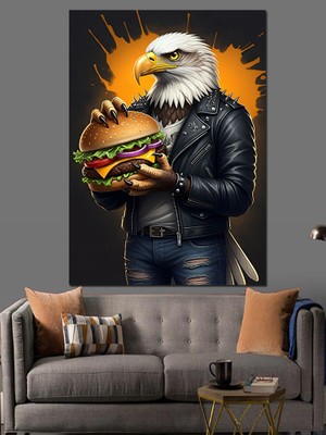 Karizma Tablo Burger Tutan Kartal Dekoratif Kanvas - Mdf Ahşap Tablo