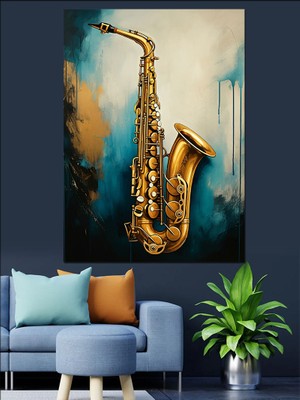 Karizma Tablo Saksafon Çalan Müzisyen Dekoratif Kanvas - Mdf Ahşap Tablo
