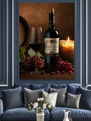 Karizma Tablo Şarap ve Mum Işığı Dekoratif Kanvas - Mdf Ahşap Tablo