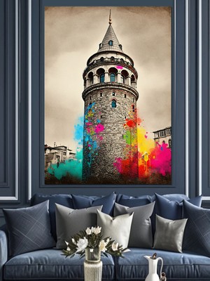 Ekart Galata Kulesi Çizimi Dekoratif Kanvas - Mdf Ahşap Tablo