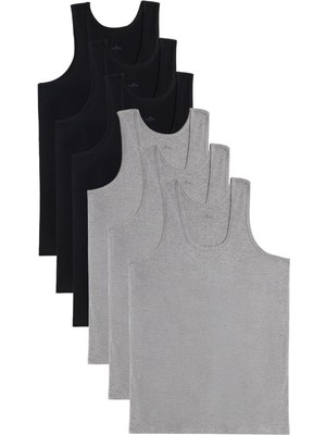 6 Adet Compact Penye Siyah-Gri Erkek Atlet Pamuklu Standart Fit Normal Kesim 6'lı Paket