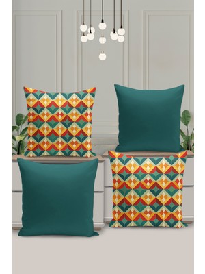 4 Lü Çift Taraflı Dijital Baskı Kırlent Kılıfı Geometrik Desenli