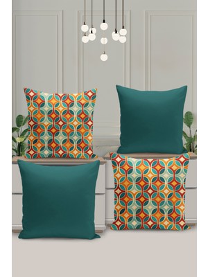 4 Lü Çift Taraflı Dijital Baskı Kırlent Kılıfı Geometrik Desenli