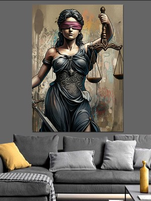 Tablomega Adalet Terazisi ve Kadın Dekoratif Kanvas - Mdf Ahşap Tablo