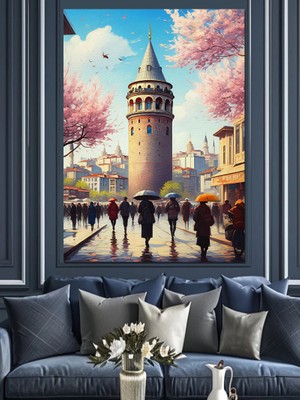 Tablomega Galata Kulesi Dekoratif Kanvas - Mdf Ahşap Tablo