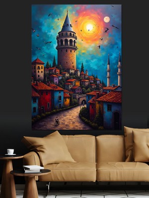 Tablomega Galata Kulesi ve Ay Dekoratif Kanvas - Mdf Ahşap Tablo