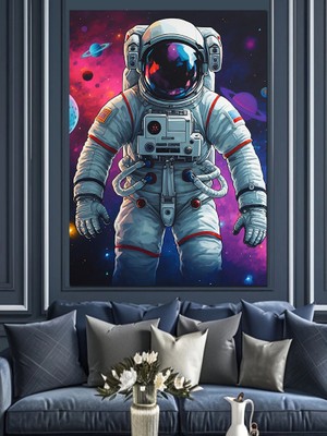 Tablomega Uzayda Astronot Dekoratif Kanvas - Mdf Ahşap Tablo