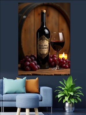 Tablomega Fıçı ve Şarap Dekoratif Kanvas - Mdf Ahşap Tablo