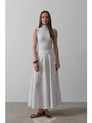 Defy Moda Fiyonk Kloş Etek - Beyaz