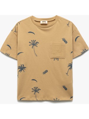 Koton Palmiye Baskılı Kısa Kollu Tişört Erkek Çocuk 5 - 6 Yaş Pamuklu Orta Kalınlık Yaz Modası