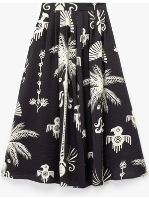 Koton Etnik Desenli Viskon Kumaş Çan Kesim Uzun Kloş Etek