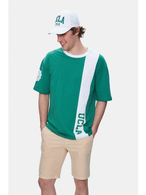 Ucla KEITH Yeşil Bisiklet Yaka Baskılı %100 Pamuk Oversize Erkek Tshirt