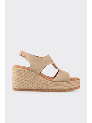 ELLE Naturel Deri Kadın Espadril Dolgu Topuklu Açık Bej Taban Malzemesi Poliüretan