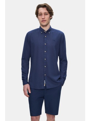 Ucla Jacquez Turuncu Keten Nakışlı Standard Fit Erkek Gömlek