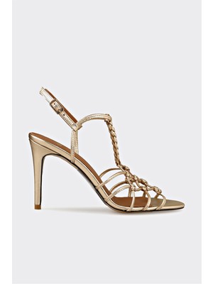 Elle Gold Deri Kadın Topuklu Sandalet