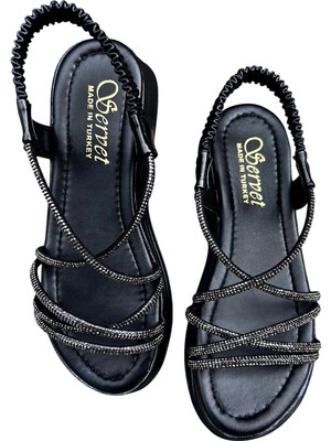 Hance's Siyah Parlak Taşlı Günlük Kadın Sandalet