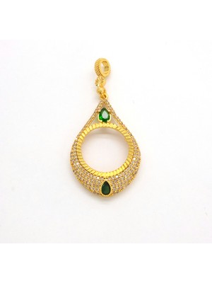 Yarım Altın Çerçeveli Kolye Ucu Altın Kaplama Işlemeli TGR-649