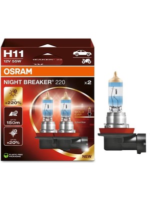 Osram 12V H11 Ampul 55W +%220 Fazla Işık Nıght Breaker 200 (2 Ad)