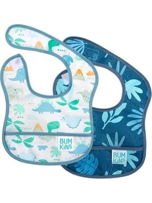 Bumkins Başlangıç Önlüğü (3-9 Ay) 2li Paket - Dinosaurs & Blue Tropic